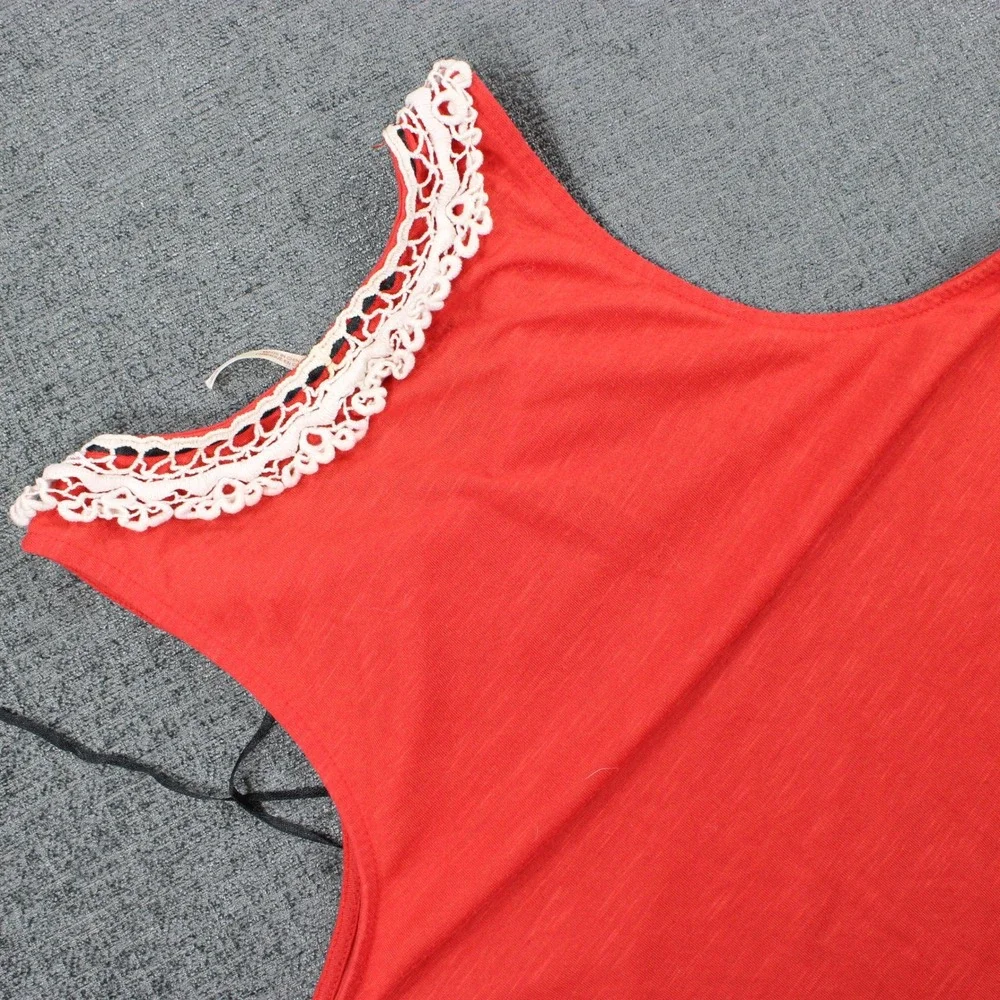 Free People Red Sleeveless Crochet Lace Collar Tie Boho Tank Top XS